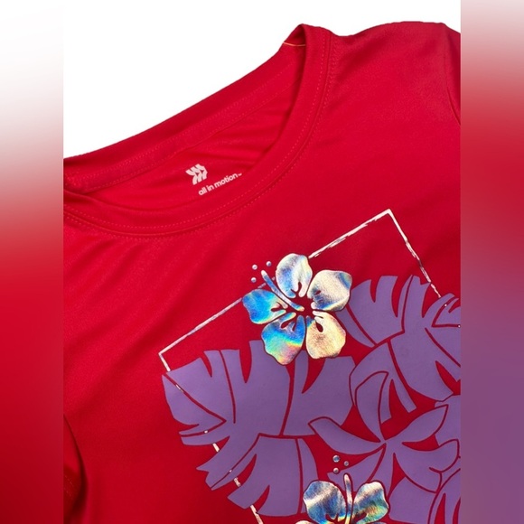 All in motion Graphic Tee Girls Kids athletic top summer Pink Aloha Flower - Picture 3 of 7